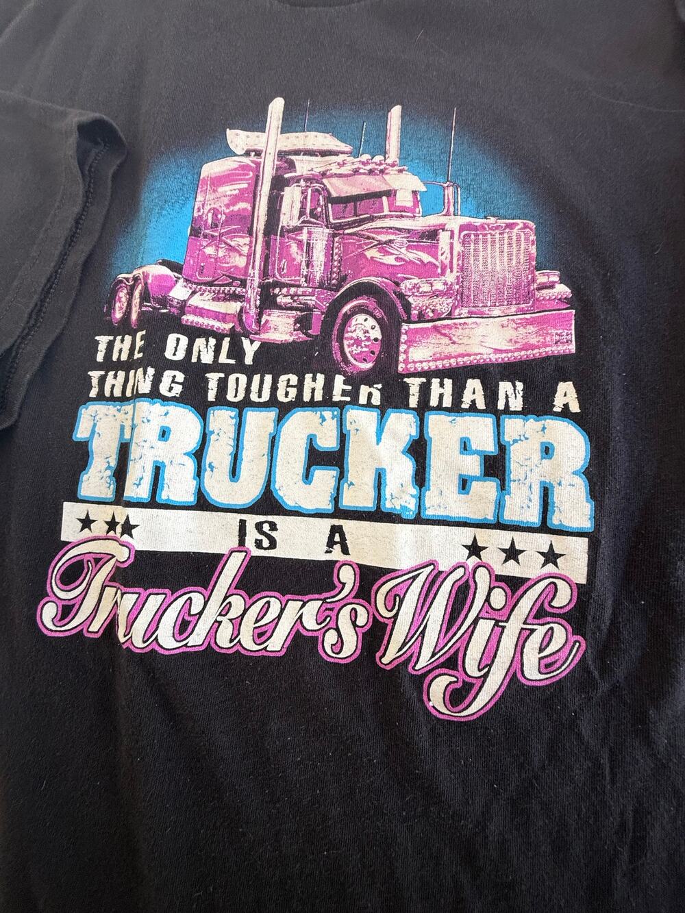 SKU3062 Delta Pro Weight Men's 2XL Black Graphic T-Shirt "Trucker Wife"